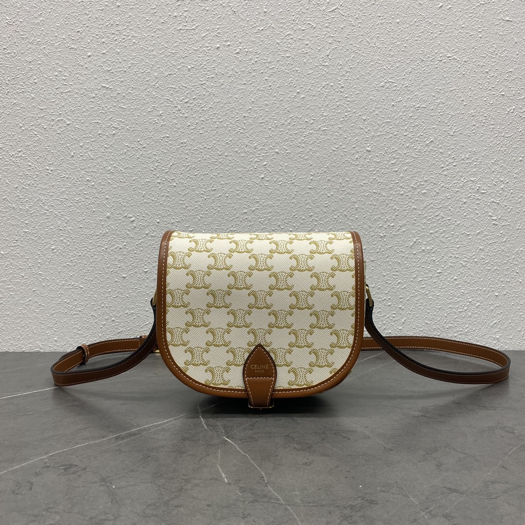 Celine Medium Folco Bag In Triomphe Canvas And Calfskin White 191502